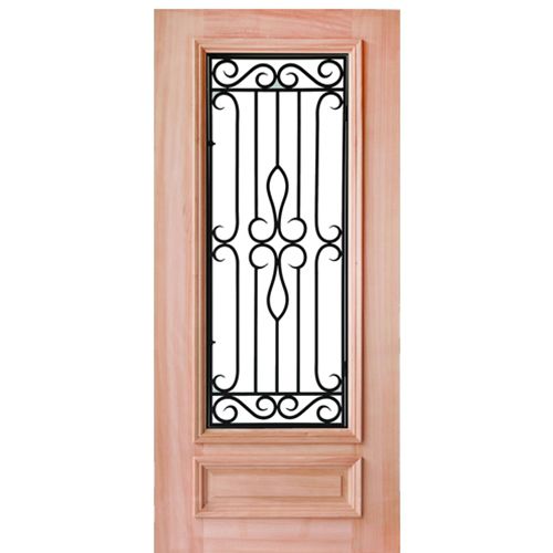 3/4 Lite Forged Iron Mahogany Door with Flemish Glass