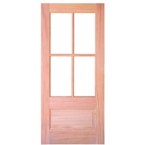 80" Tall 4 Lite 1 Panel Mahogany TDL Door with Insulated, Beveled Glass