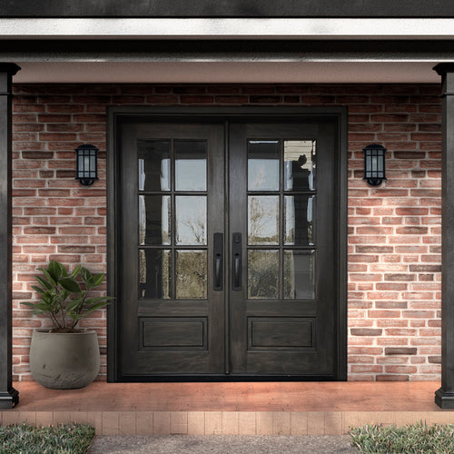 7231-1-1SL131 | Prehung 6 Lite 1 Panel Mahogany TDL Entry Door and a 14" 3-Lite Sidelite with Insulated, Beveled Glass