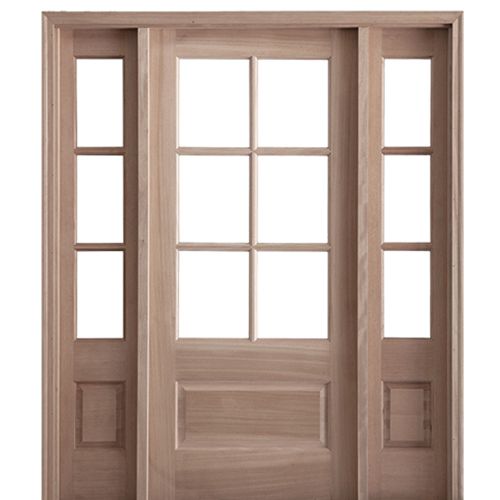 6 Lite 1 Panel Mahogany Door and Two 14" 3 Lite 1 Panel Sidelites with Insulated, Beveled Glass