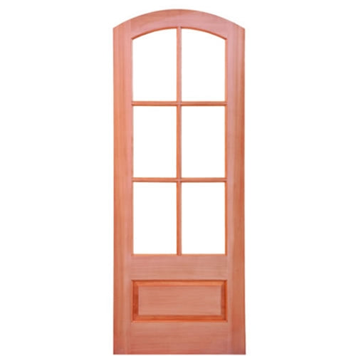 Prehung 6 Lite 1 Panel Arch Top Mahogany TDL Door with Insulated, Beveled Glass