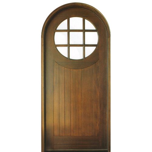 Pre-hung 42"x96" Round Top Mahogany 9-Lite Porthole Entry Door with Clear Beveled Low-E Glass