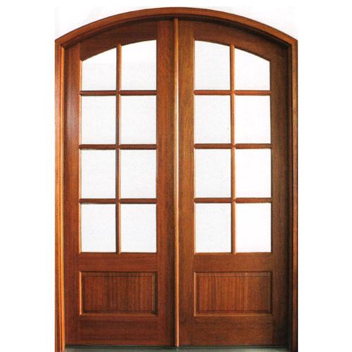 Pre-hung 96" Tall Arch Top 8-Lite TDL Mahogany Wood Double Doors