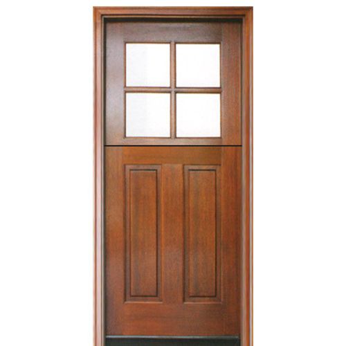 Pre-hung 6'-8" Tall 4 Lite Square Glass Top Mahogany Dutch Door with 2 Panel Vertical Bottom Panel