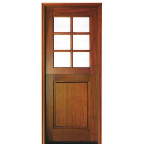 Pre-hung 8'-0" Tall 6 Lite Square Glass Top Mahogany Dutch Door with Solid Bottom Panel