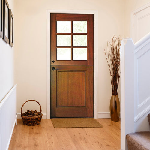 6LT-1P Dutch Door E-01 | Pre-hung 8'-0" Tall 6 Lite Square Glass Top Mahogany Dutch Door with Solid Bottom Panel