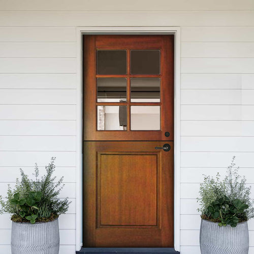 6LT-1P Dutch Door E-01 | Pre-hung 8'-0" Tall 6 Lite Square Glass Top Mahogany Dutch Door with Solid Bottom Panel