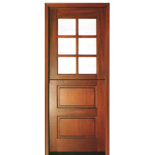 Pre-hung 8'-0" Tall 6 Lite Square Glass Top Mahogany Dutch Door with 2 Panel Horizontal Bottom Panel