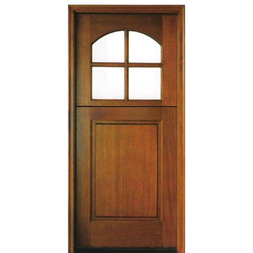 Pre-hung 6'-8" Tall 4 Lite Arched Glass Top Mahogany Dutch Door with Solid Bottom Panel