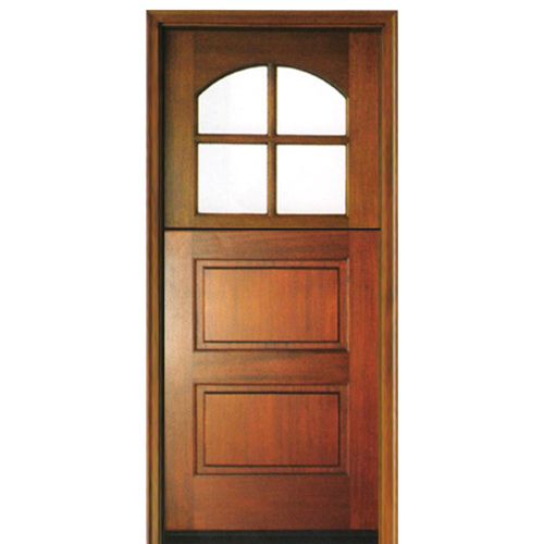 Pre-hung 6'-8" Tall 4 Lite Arched Glass Top Mahogany Dutch Door with 2 Panel Horizontal Bottom Panel