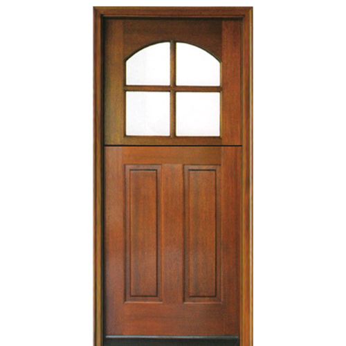 Pre-hung 6'-8" Tall 4 Lite Arched Glass Top Mahogany Dutch Door with 2 Panel Vertical Bottom Panel