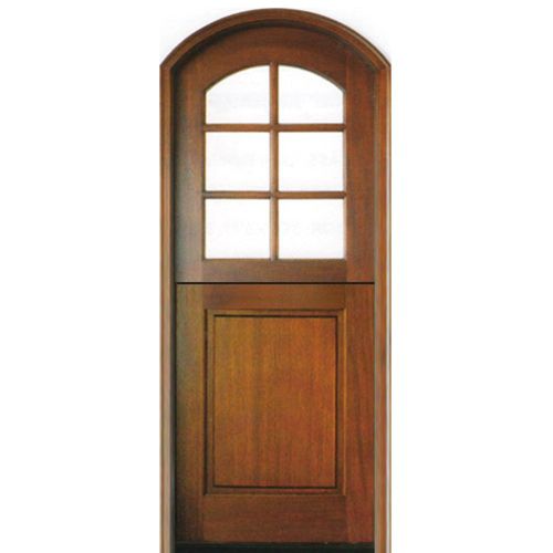 Pre-hung 8'-0" Tall 6 Lite Arch Top Mahogany Dutch Door with Solid Bottom Panel