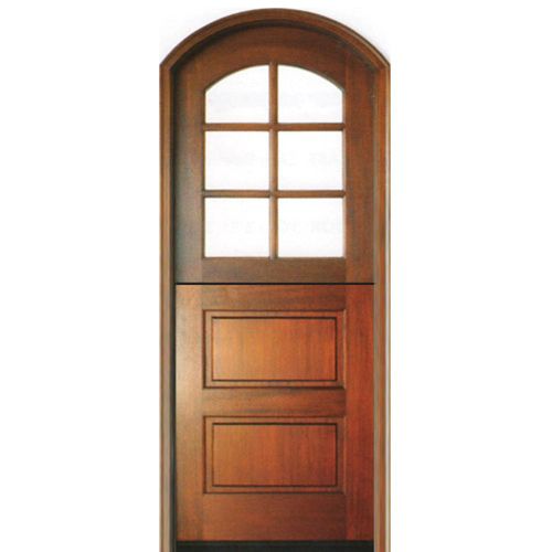 Pre-hung 8'-0" Tall 6 Lite Arch Top Mahogany Dutch Door with 2 Panel Horizontal Bottom Panel