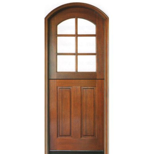 Pre-Hung 8'-0" Tall 6 Lite Arch Top Mahogany Dutch Door with 2 Panel Vertical Bottom Panel