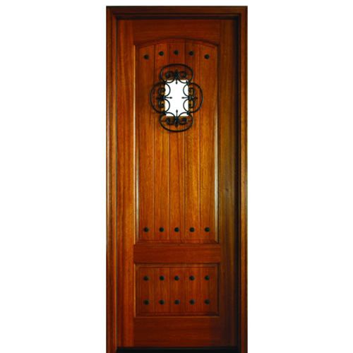 36"x96" Rustic Mahogany Entry Door with Speakeasy, Clavos, and Decorative Grille