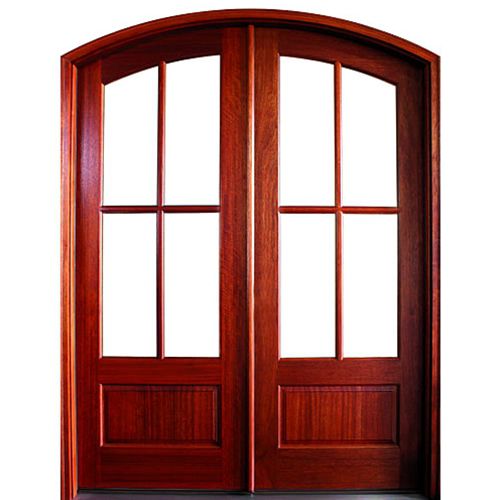 Pre-hung 96" Tall Arch Top 4-Lite TDL Mahogany Wood Double Doors