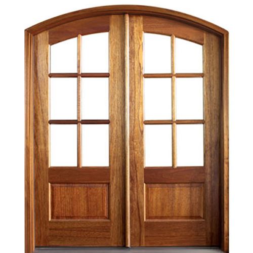 Pre-hung 80" Tall Arch Top 6-Lite TDL Mahogany Wood Double Doors