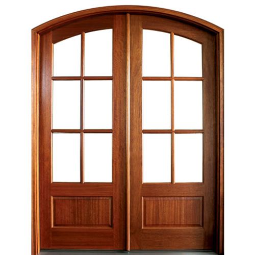 Pre-hung 96" Tall Arch Top 6-Lite TDL Mahogany Wood Double Doors