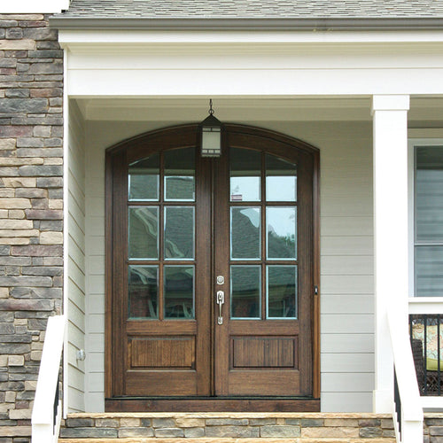 Tiffany TDL 6LT 8/0 E-17 | Pre-hung 96" Tall Arch Top 6-Lite TDL Mahogany Wood Double Doors