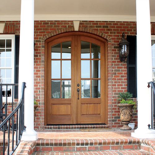 Tiffany TDL 6LT 8/0 E-17 | Pre-hung 96" Tall Arch Top 6-Lite TDL Mahogany Wood Double Doors