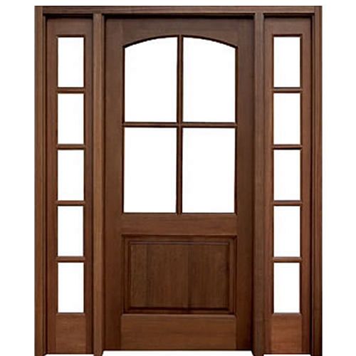 Brentwood 4-Lite Mahogany Entry Door and Two 5-Lite Sidelites with Clear Beveled Low-E Glass