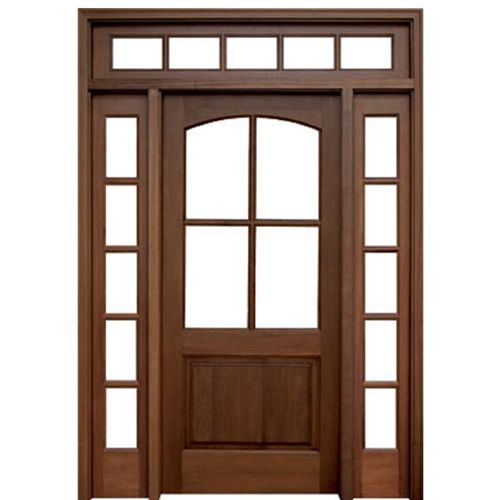 Brentwood 4-Lite Mahogany Entry Door and Two 5-Lite Sidelites and Transom with Clear Beveled Low-E Glass