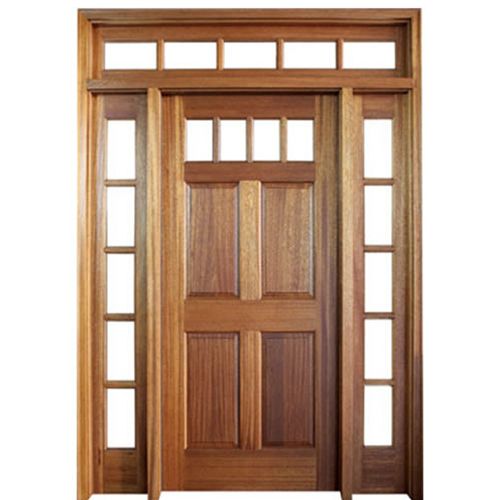 36"x80" Louisburg Mahogany Entry Door and Two 5-Lite Sidelites and Transom with Clear Beveled Low-E Glass