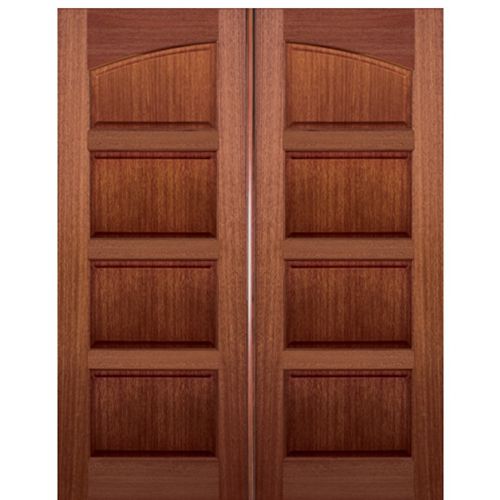 Pair of Solid Mahogany 4 Panel Double Arch Lite Doors