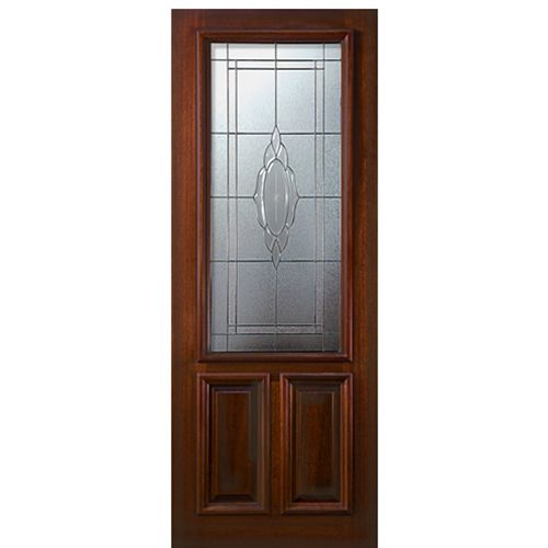 8'-0" 2/3 Lite Mahogany Wood Entry Door with Cameo Decorative Glass