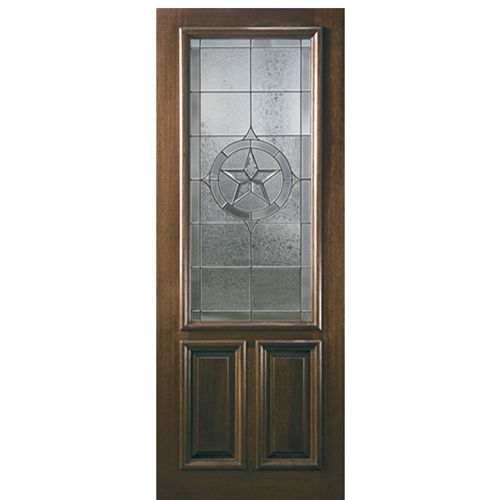 8'-0" 2/3 Lite Mahogany Wood Entry Door with Pecos Lone Star Decorative Glass