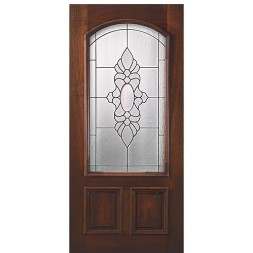 6'-8" Arch Lite Mahogany Wood Entry Door with Sabine Decorative Glass