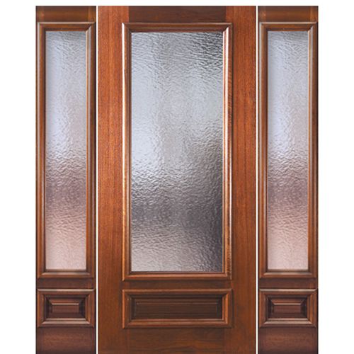 1 Panel Solid Mahogany Exterior Door with a 3/4 Lite with Matching Sidelites