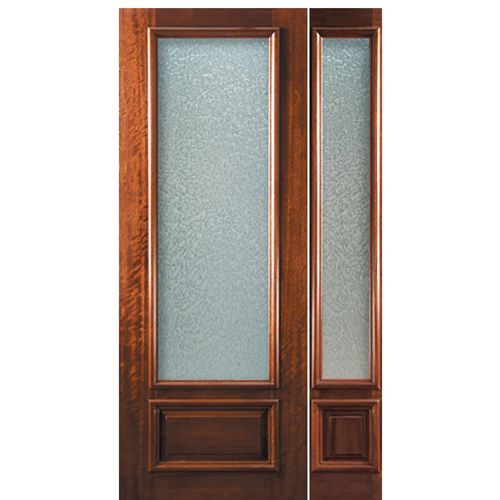 96" Tall 1 Panel Solid Mahogany Exterior Door with a 3/4 Lite and Matching Sidelite