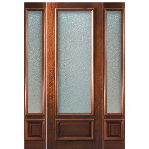 96" Tall 1 Panel Solid Mahogany Exterior Door with a 3/4 Lite and Matching Sidelites