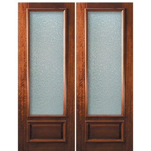 96" Tall 1 Panel Solid Mahogany Exterior Double Door with 3/4 Lites