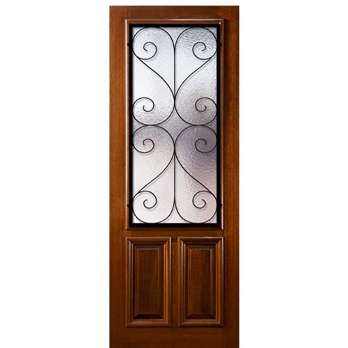 36"x96" Solid Mahogany Exterior Door with a 2/3 Lite and "Salado" Wrought Iron