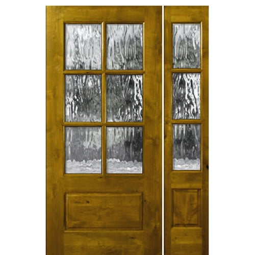 36"x80" 6 Lite 1 Panel Bottom Knotty Alder Exterior Single Door with Matching 3 Lite Sidelite