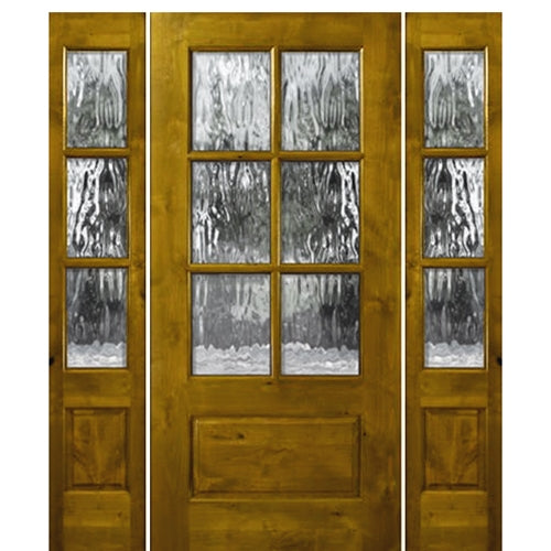 36"x80" 6 Lite 1 Panel Bottom Knotty Alder Exterior Single Door with Matching 3 Lite Sidelites