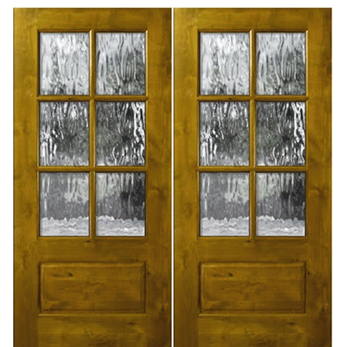 Pair of 36"x80" 6 Lite 1 Panel Bottom Knotty Alder Exterior Double Doors