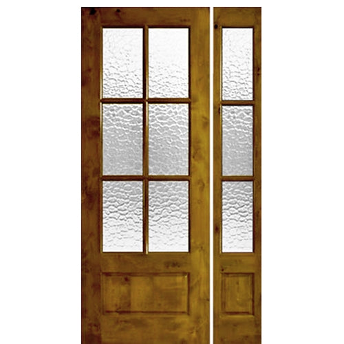 36"x96" 6 Lite 1 Panel Bottom Knotty Alder Exterior Single Door with Matching 3 Lite Sidelite