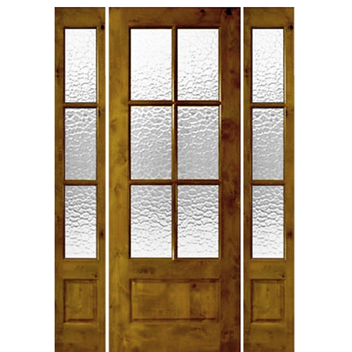 36"x96" 6 Lite 1 Panel Bottom Knotty Alder Exterior Single Door with Matching 3 Lite Sidelites