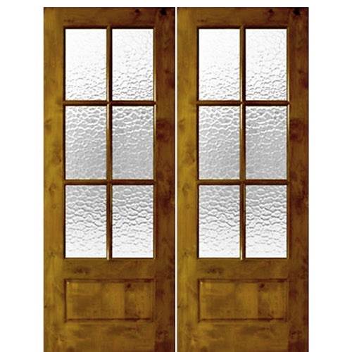 Pair of 36"x96" 6 Lite 1 Panel Bottom Knotty Alder Exterior Double Doors