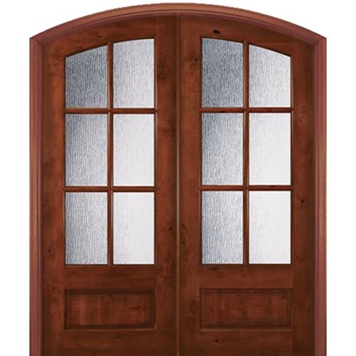 Pair of 36"x96" 6 Lite 1 Panel Bottom Knotty Alder Exterior Arch Top Double Doors