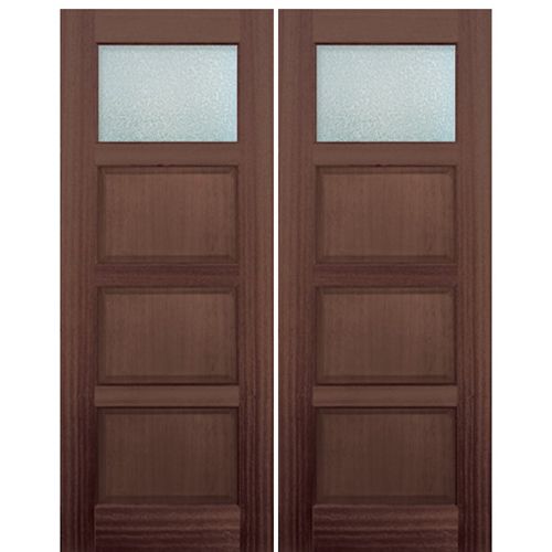 Pair of 96" Tall 1 Lite 3 Panel Mahogany Entry Double Doors