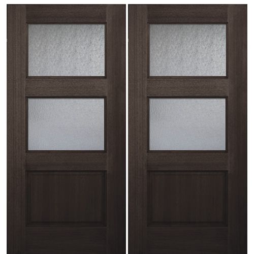 Pair of 80" Tall 2 Lite/1 Panel Mahogany Entry Doors 