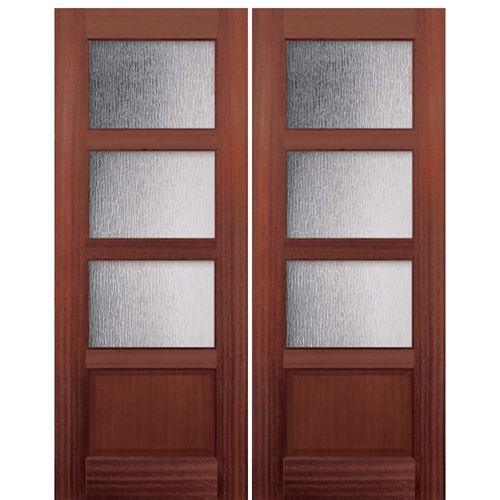 Pair of 96" Tall 3 Lite 1 Panel Mahogany Entry Double Doors