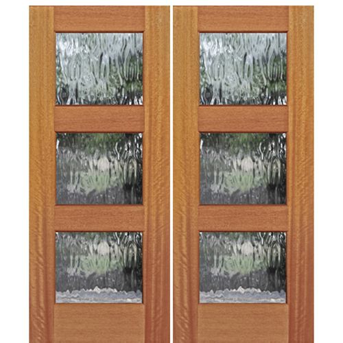 Pair of 80" Tall 3 Lite Mahogany Entry Double Doors 