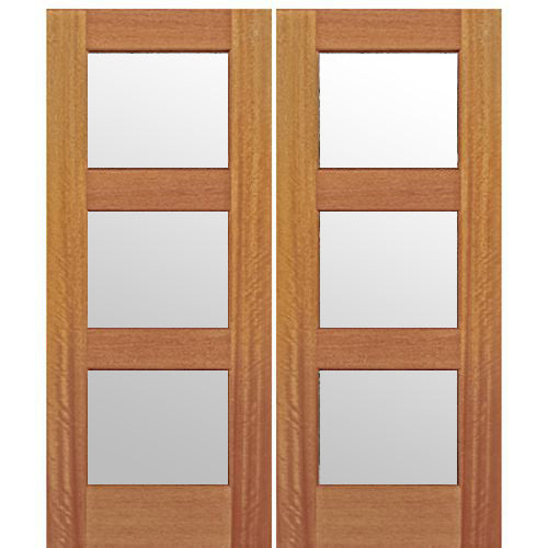 TDL MAH 3 Lite 68-2 | 80" Tall 3 Lite Mahogany Entry Double Doors