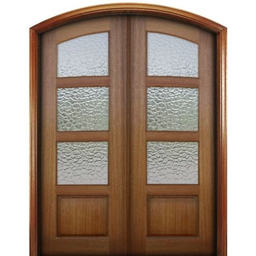 96" Tall 3 Lite 1 Panel Mahogany Exterior Double Doors