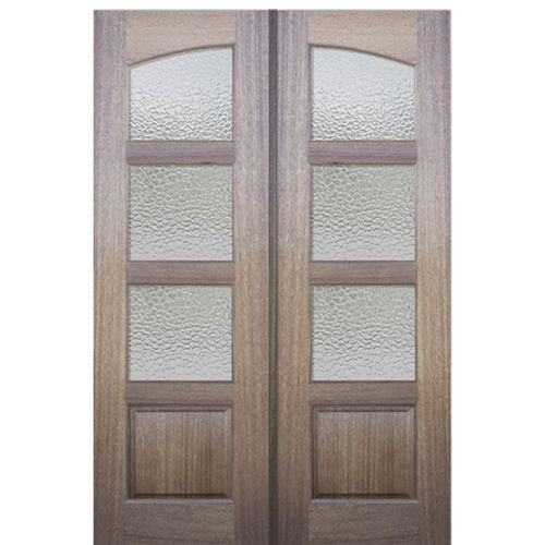 96" Tall 3 Lite 1 Panel Mahogany Exterior Double Doors